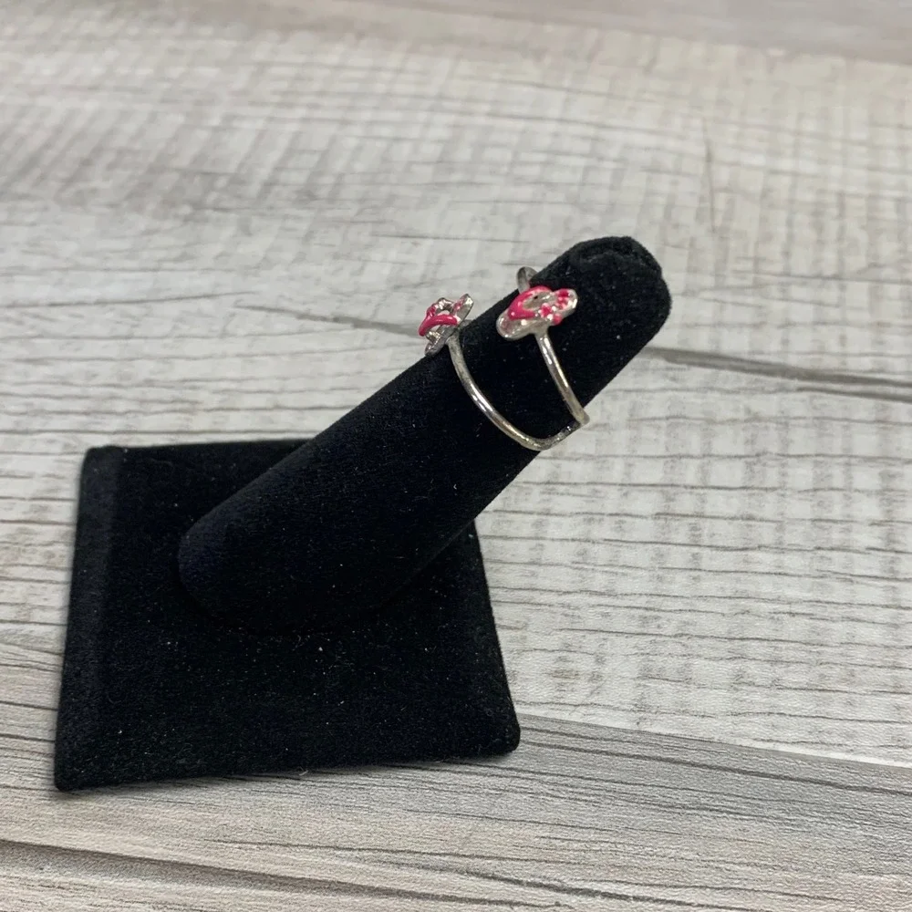 Silver Tone Pink Enamel Flip Flop Bypass Adjustable Ring Summer Beach Jewelry